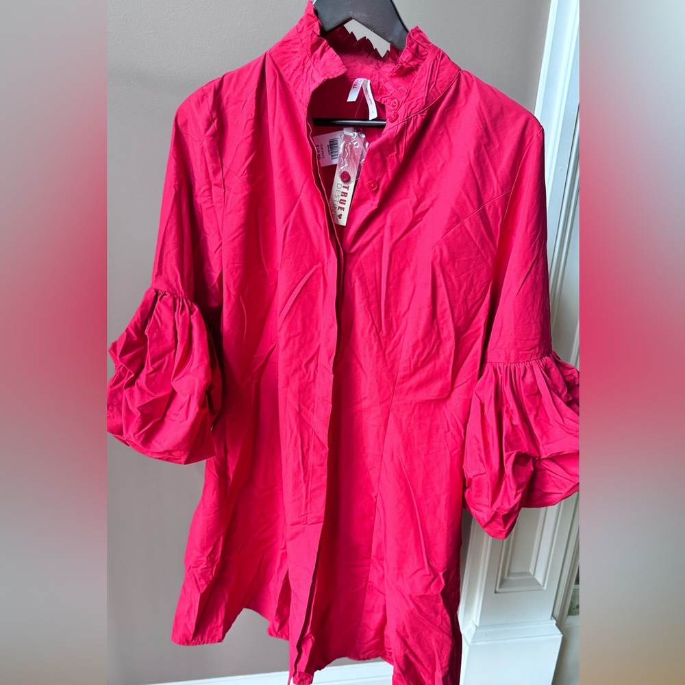 Women’s Red Ruffle Balloon Sleeve Popover Dress